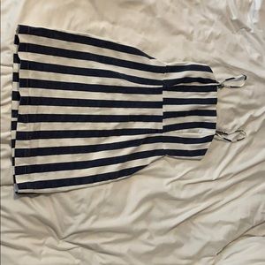 Navy blue and white pinstripe body-con dress